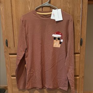 Brown Long Sleeve Shirt with Santa Llama Design